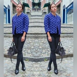 Marni X H&M Blue Polka Dot Retro Style Cropped Blazer Size 8